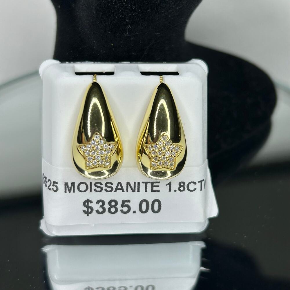 Genuine 1.8ct Moissanite gold plated over sterling‎ stud earrings women jewelry